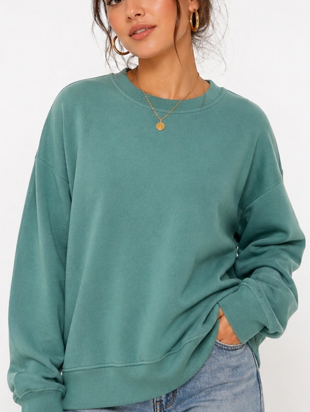 SHEIN Sage Green Oversized Crewneck Sweatshirt Women Size Small